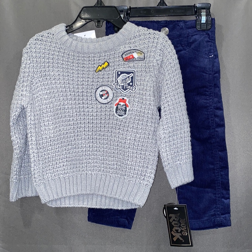 Boys Rock 2 piece matching set with gray sweater and blue pants Size 12M